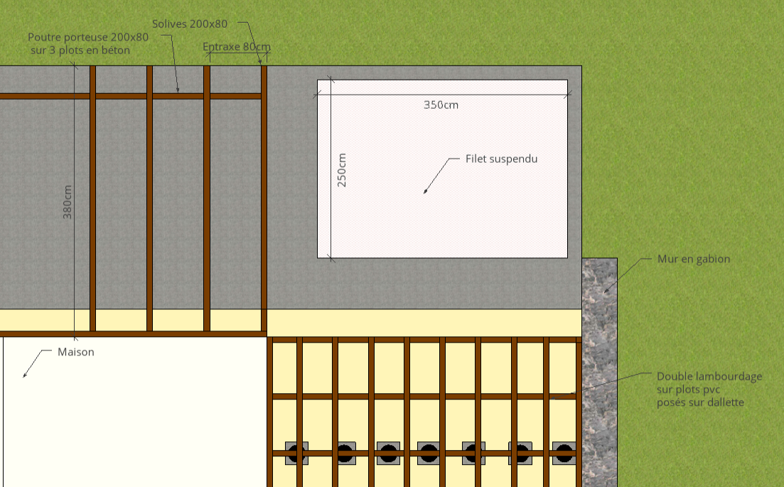 Terrasse] Projet double terrasses avec filet suspendu