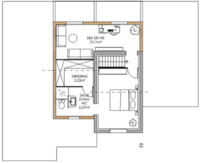 plan d'aménagement intérieur d'une surélévation bois