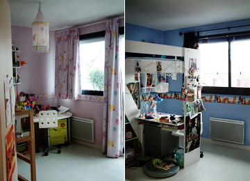 Visuel de deux chambres d'enfant, une rose et une bleue